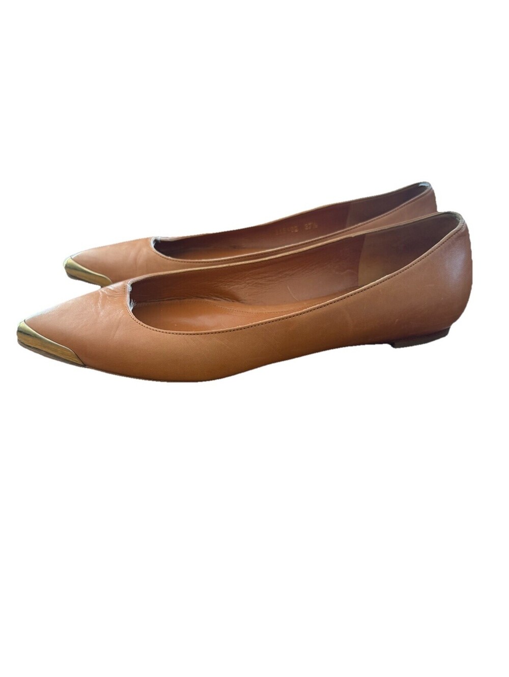 Alexander McQueen Gold Tipped Leather Pointed Flats Size 37.5 US Size 7.5 Tan
